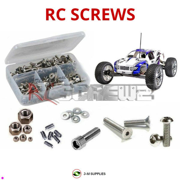 Representative image of an RCScrewZ stainless steel screw kit for Schumacher Riot 2 Nitro (#K089); exact kit contents vary by RC model.