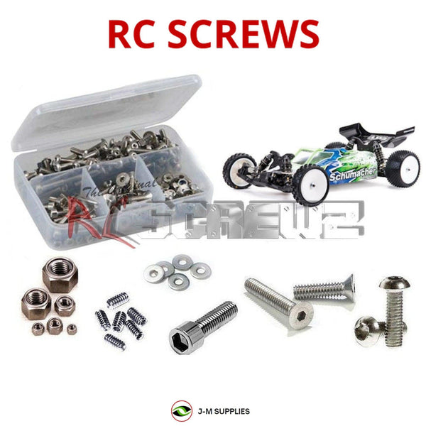 Representative image of an RCScrewZ stainless steel screw kit for Schumacher Cougar LD2 1/10 Buggy (#K190 / #K191); exact kit contents vary by RC model.