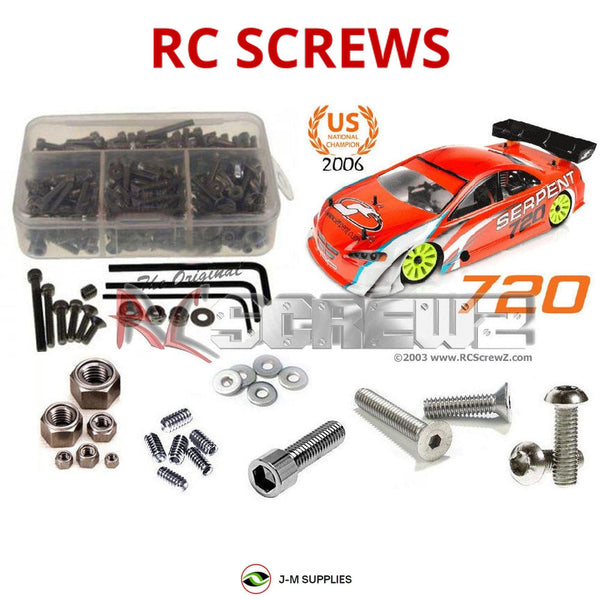 Representative image of an RCScrewZ stainless steel screw kit for Serpent 720 1/10th; exact kit contents vary by RC model.