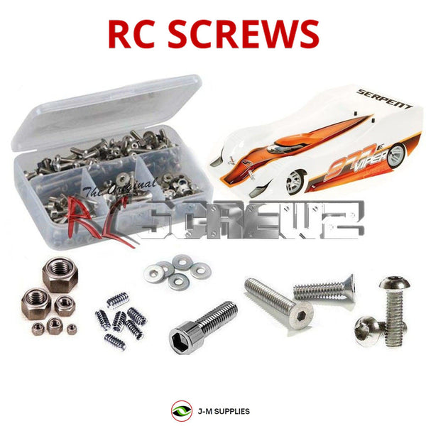 Representative image of an RCScrewZ stainless steel screw kit for Serpent Viper 977e (1/8 on-road - electric) SER904002; exact kit contents vary by RC model.