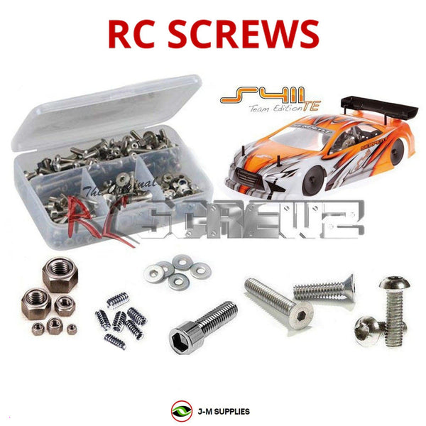 Representative image of an RCScrewZ stainless steel screw kit for Serpent S411 Team Ed. 1/10th Electric (#400012); exact kit contents vary by RC model.