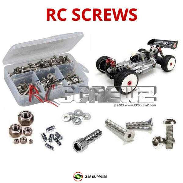 Representative image of an RCScrewZ stainless steel screw kit for SWORKz S350 BK1 1/8th #910018A; exact kit contents vary by RC model.