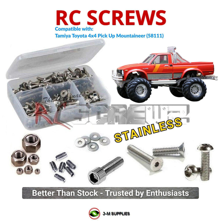 Representative image of an RCScrewZ stainless steel screw kit for Tamiya Toyota Mountaineer 1/10 Electric 4WD Truck (58111); exact kit contents vary by RC model.
