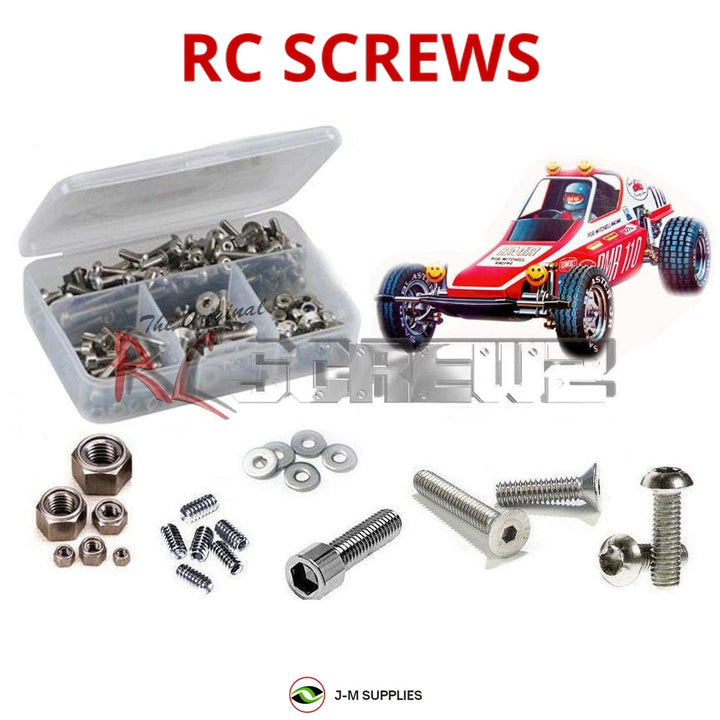 Representative image of an RCScrewZ stainless steel screw kit for Tamiya Rough Rider SRB 1/10 Electric 2WD Buggy (58015); exact kit contents vary by RC model.