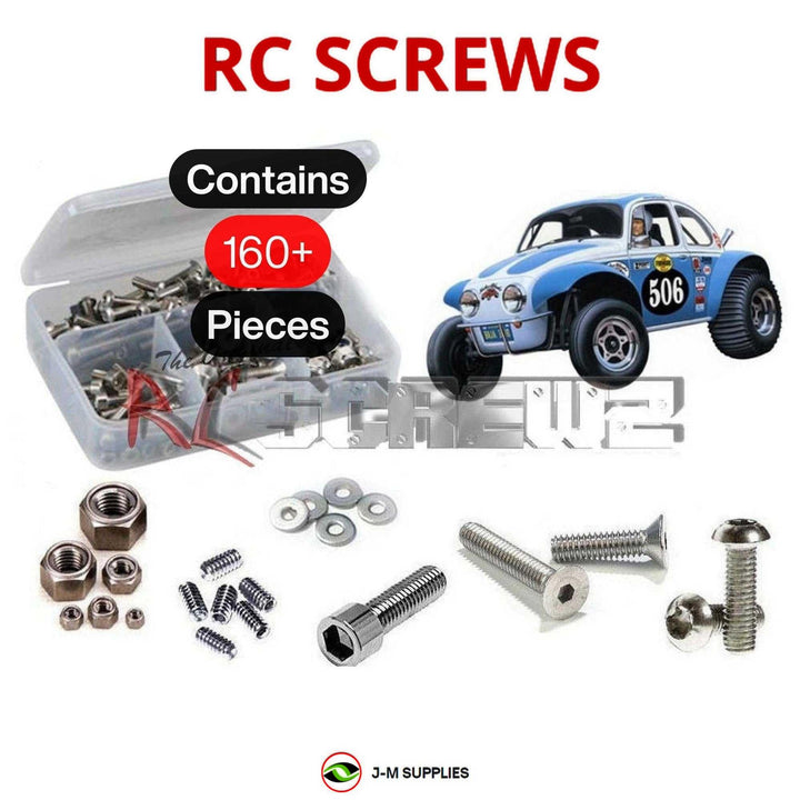 Representative image of an RCScrewZ stainless steel screw kit for Tamiya Sand Scorcher SRB 1/10 Electric 2WD Buggy (58016); exact kit contents vary by RC model.