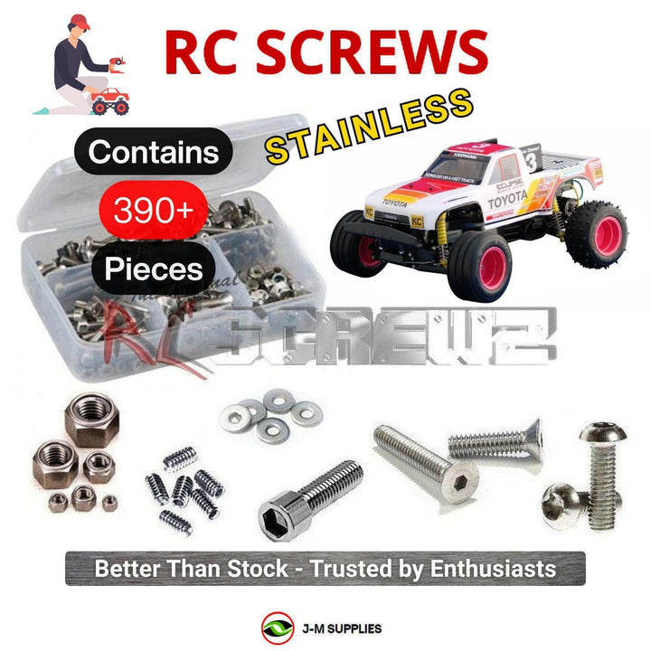 Representative image of an RCScrewZ stainless steel screw kit for Tamiya Toyota Hi-Lux Monster Racer 1/10 Electric 4WD (58086); exact kit contents vary by RC model.