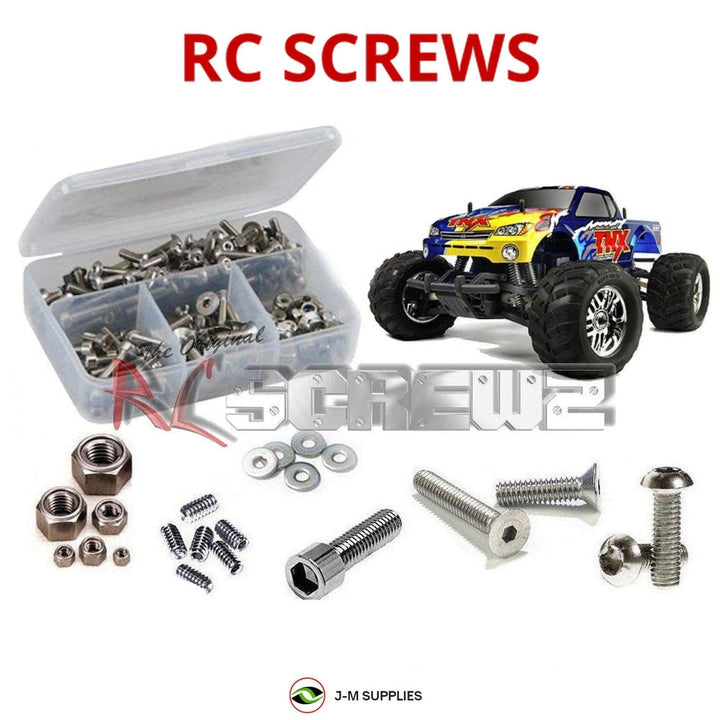 Representative image of an RCScrewZ stainless steel screw kit for Tamiya TNX Nitro X 1/8 Nitro 4WD Monster Truck (43508); exact kit contents vary by RC model.