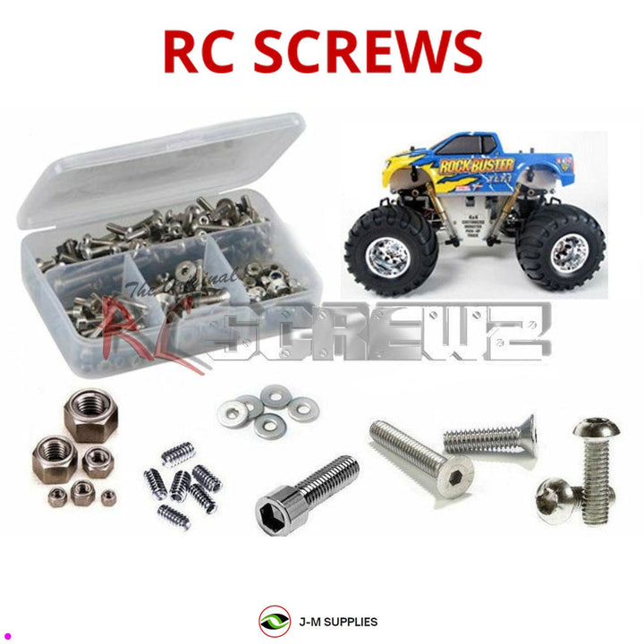 Representative image of an RCScrewZ stainless steel screw kit for Tamiya TLT-1 Rock Buster 1/18 Electric 4WD Mini Monster Truck (47201); exact kit contents vary by RC model.