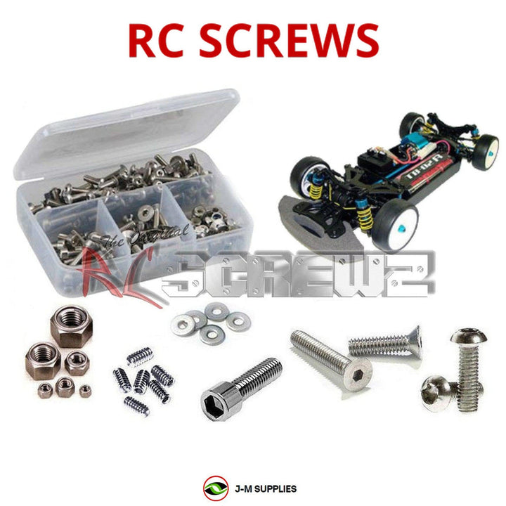 Representative image of an RCScrewZ stainless steel screw kit for Tamiya TB-02 1/10 Electric 4WD RC Car (58311); exact kit contents vary by RC model.