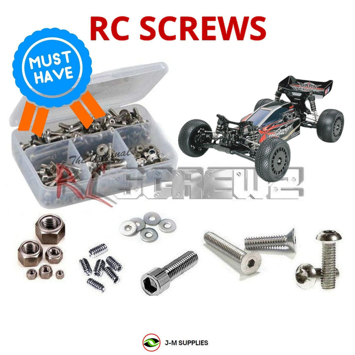 Representative image of an RCScrewZ stainless steel screw kit for Tamiya Dark Impact DF-03 1/10 Electric 4WD Buggy (58370); exact kit contents vary by RC model.