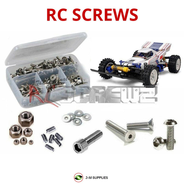 Representative image of an RCScrewZ stainless steel screw kit for Tamiya Boomerang 2008 1/10 Electric 4WD Off-Road Buggy (58418); exact kit contents vary by RC model.