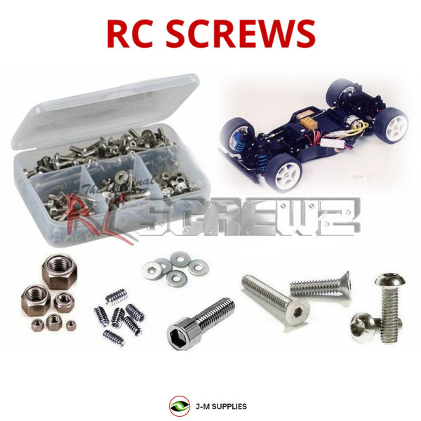 Representative image of an RCScrewZ stainless steel screw kit for Tamiya TA02 Racing Special 1/10 4WD Touring Car (58157); exact kit contents vary by RC model.