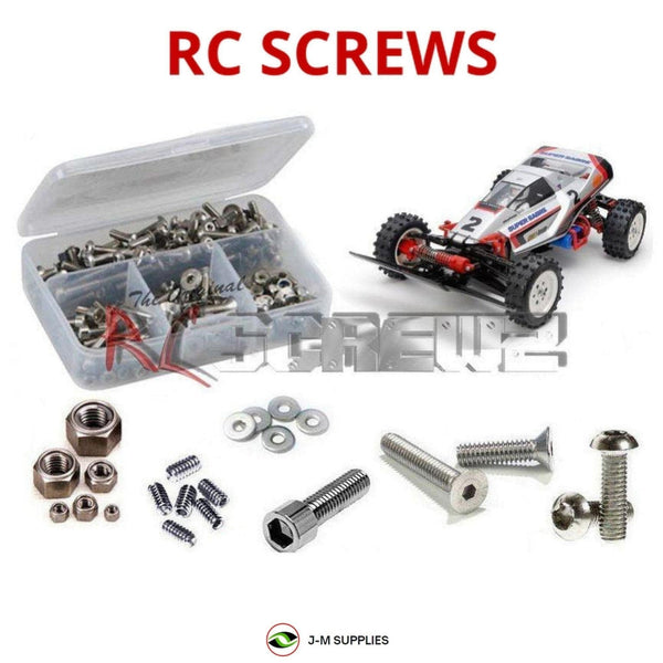 Representative image of an RCScrewZ stainless steel screw kit for Tamiya Super Sabre Boomerang 1/10 Electric 4WD Buggy (58728); exact kit contents vary by RC model.