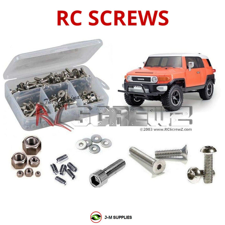Representative image of an RCScrewZ stainless steel screw kit for Tamiya Toyota FJ Cruiser CC-01 1/10 4WD SUV (58588, 58620); exact kit contents vary by RC model.
