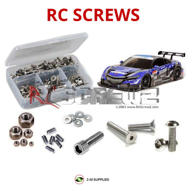 Representative image of an RCScrewZ stainless steel screw kit for Tamiya TB04 Pro Chassis 1/10 Electric 4WD Touring (84339); exact kit contents vary by RC model.
