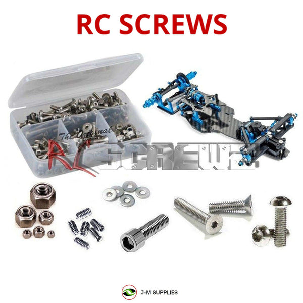 Representative image of an RCScrewZ stainless steel screw kit for Tamiya TRF102 1/10 Electric 2WD Formula Racing Car (42289); exact kit contents vary by RC model.