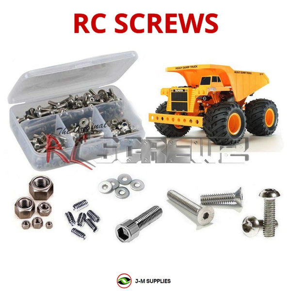 Representative image of an RCScrewZ stainless steel screw kit for Tamiya Heavy Dump Truck GF-01 1/24 4WD Dump Truck (58622); exact kit contents vary by RC model.