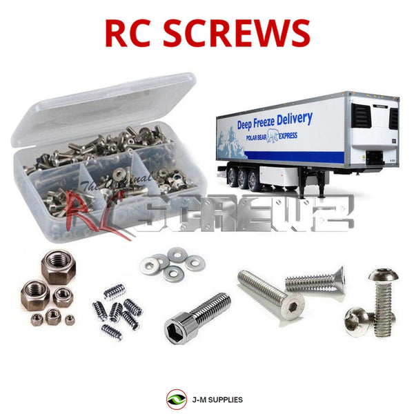 Representative image of an RCScrewZ stainless steel screw kit for Tamiya 3-Axle Reefer 1/14 Truck Trailer (56319); exact kit contents vary by RC model.