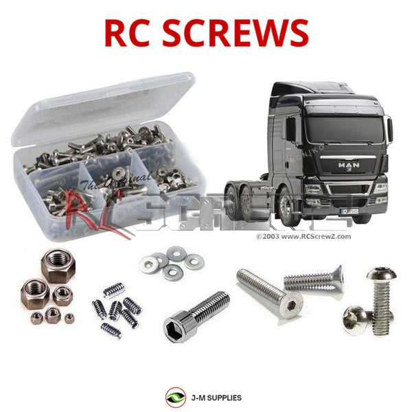 Representative image of an RCScrewZ stainless steel screw kit for Tamiya MAN TGX 26.540 6x4 1/14 Tractor (56346); exact kit contents vary by RC model.