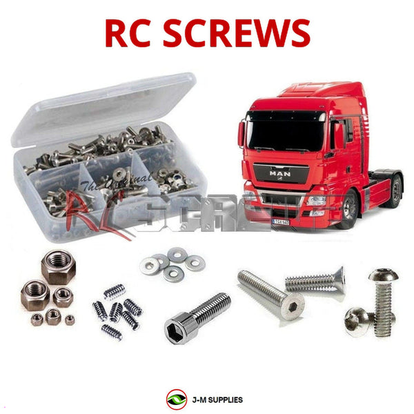 Representative image of an RCScrewZ stainless steel screw kit for Tamiya MAN TGX 18.540 4x2 1/14 Tractor (56329); exact kit contents vary by RC model.