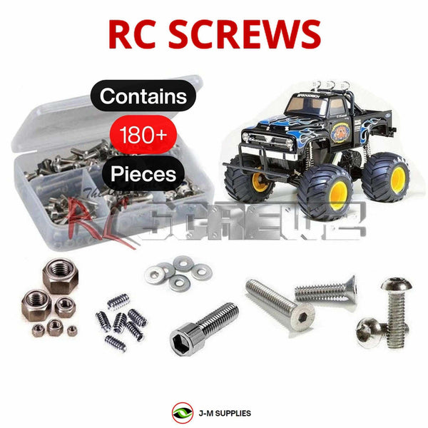 Representative image of an RCScrewZ stainless steel screw kit for Tamiya Midnight Pumpkin 1/12 Electric 2WD Truck (58070); exact kit contents vary by RC model.