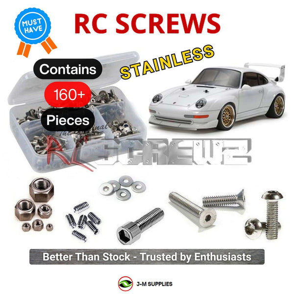 Representative image of an RCScrewZ stainless steel screw kit for Tamiya Porsche 911 GT2 TA02SW 1/10 Electric 4WD (84399); exact kit contents vary by RC model.