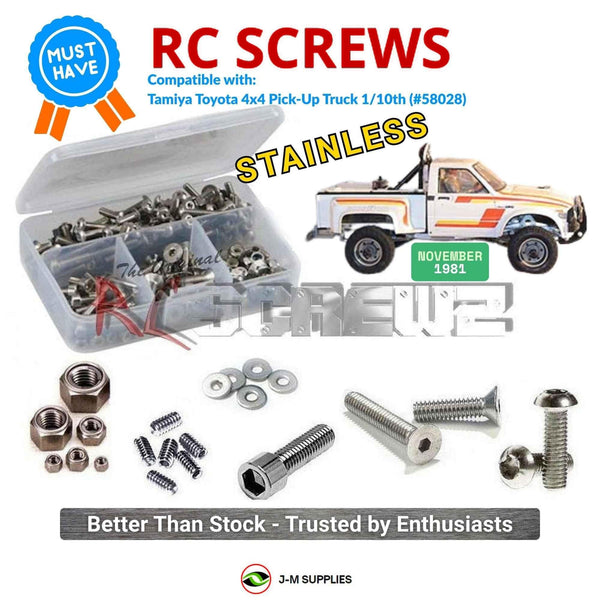 Representative image of an RCScrewZ stainless steel screw kit for Tamiya Toyota 4x4 Pick Up 1/10 Electric 4WD (58028); exact kit contents vary by RC model.