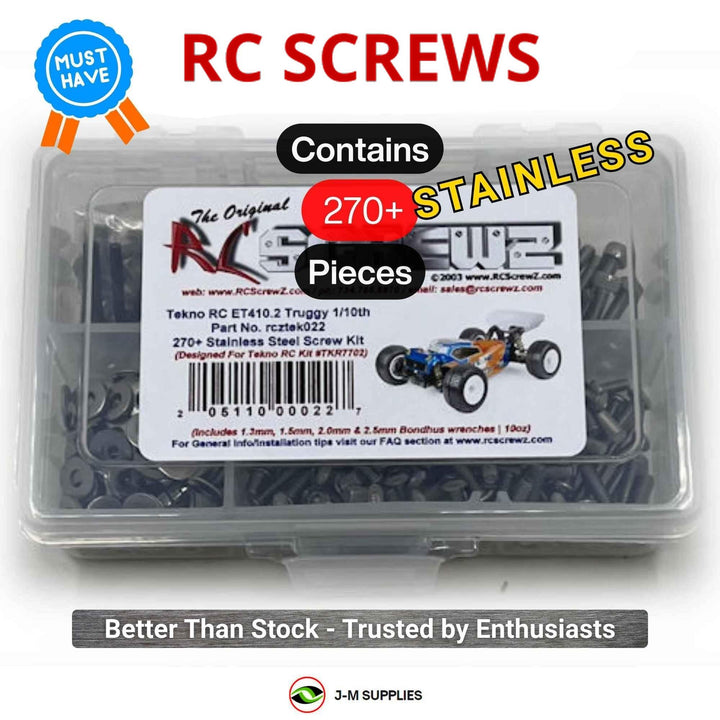 Representative image of an RCScrewZ stainless steel screw kit for Tekno ET410.2 1/10 Electric 4WD Truggy (TKR7202); exact kit contents vary by RC model.