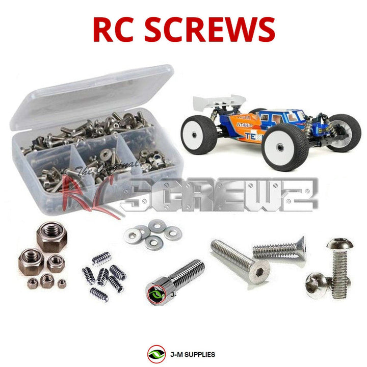 Representative image of an RCScrewZ stainless steel screw kit for Tekno NT48 2.0 1/8 Nitro 4WD Truggy (TKR9400); exact kit contents vary by RC model.