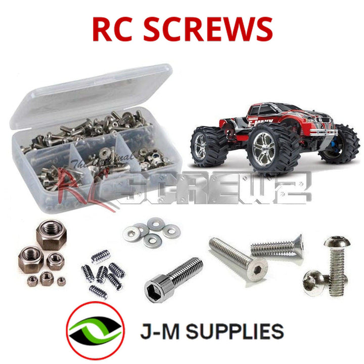 Representative image of an RCScrewZ stainless steel screw kit for Traxxas E-Maxx EVX 1/10 Electric 4WD Monster Truck (39036); exact kit contents vary by RC model.