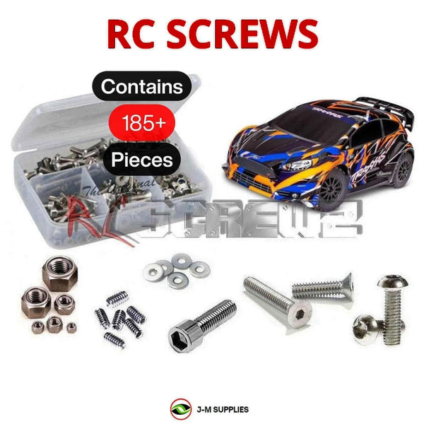 Representative image of an RCScrewZ stainless steel screw kit for Traxxas Fiesta ST Rally VXL 1/10 4WD Rally (74276-4); exact kit contents vary by RC model.
