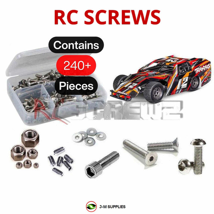 Representative image of an RCScrewZ stainless steel screw kit for Traxxas Slash Modified BL-2S 1/10 Dirt Oval (104354-74); exact kit contents vary by RC model.