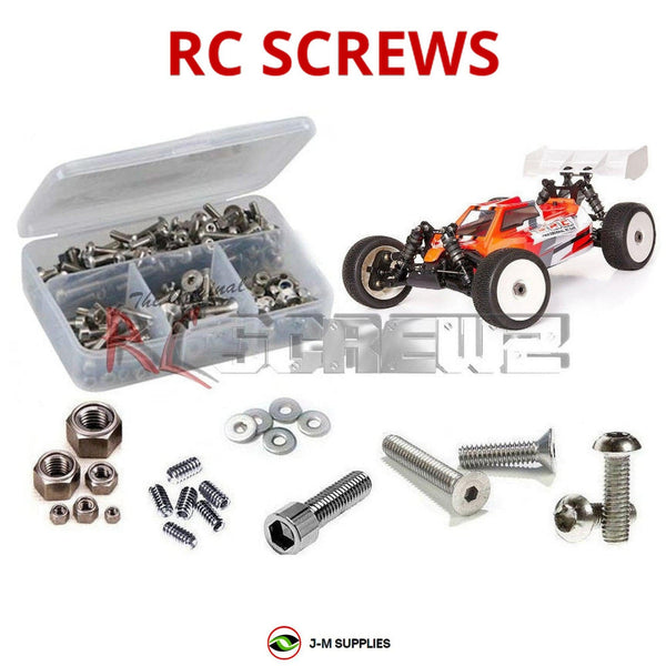 Representative image of an RCScrewZ stainless steel screw kit for WIRC Racing SBX.1e 1/8 4WD Electric Buggy; exact kit contents vary by RC model.