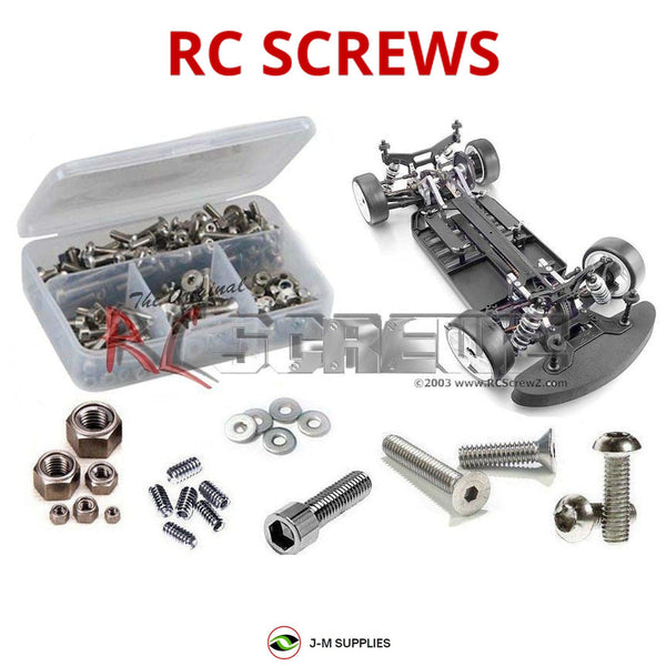 Representative image of an RCScrewZ stainless steel screw kit for Team XRAY T1R 1/10th #300100; exact kit contents vary by RC model.