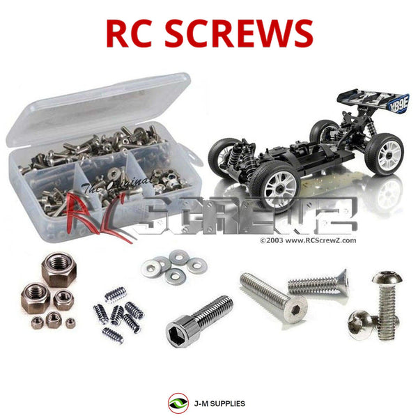 Representative image of an RCScrewZ stainless steel screw kit for Team XRAY XB9e 1/8th #350151; exact kit contents vary by RC model.