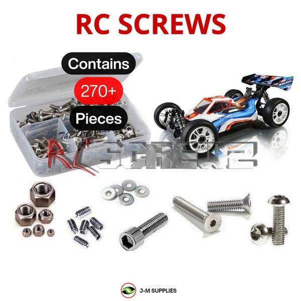 Representative image of an RCScrewZ stainless steel screw kit for Team XRAY XB8e 1/8 Buggy #350152; exact kit contents vary by RC model.