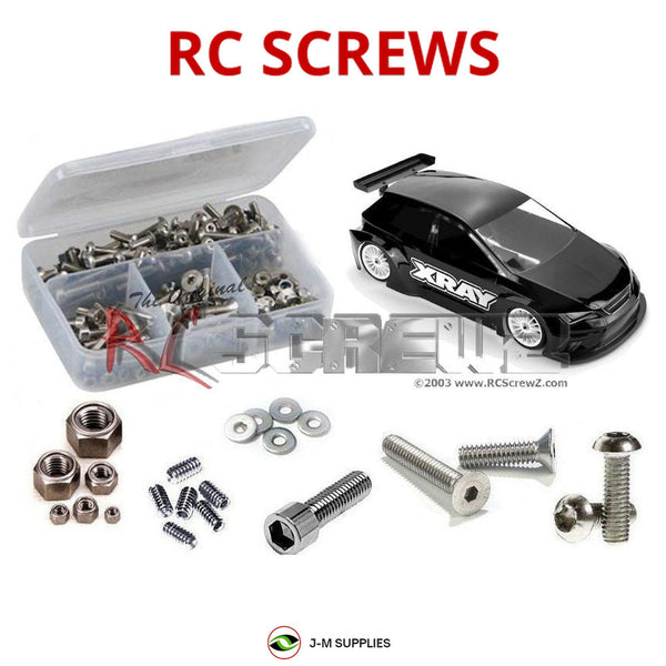 Representative image of an RCScrewZ stainless steel screw kit for Team XRAY T4F 1/10th #300200; exact kit contents vary by RC model.