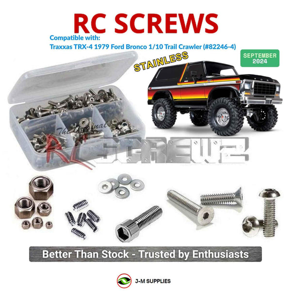 Representative image of an RCScrewZ stainless steel screw kit for Traxxas TRX-4 1979 Ford Bronco 1/10 Crawler (82246-4); exact kit contents vary by RC model.