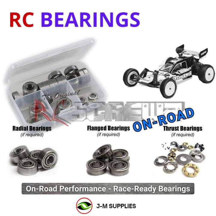 Representative image of an RCScrewZ metal-shielded bearing kit for Team Losi XX CR Kinwald 1/10 Electric 2WD Buggy (LOSA0027); exact bearing sizes and quantities vary by RC model.