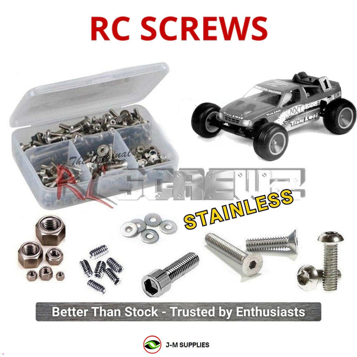 Representative image of an RCScrewZ stainless steel screw kit for Losi NXT Nitro 1/10 Nitro Stadium Truck (A-0810); exact kit contents vary by RC model.