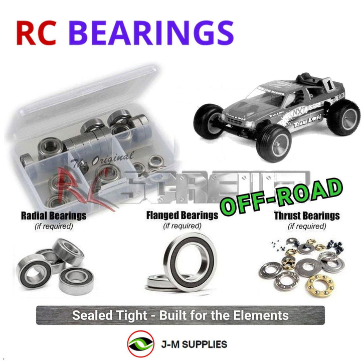 Representative image of an RCScrewZ rubber-sealed bearing kit for Losi NXT Nitro 1/10 Nitro Stadium Truck (A-0810); exact bearing sizes and quantities vary by RC model.