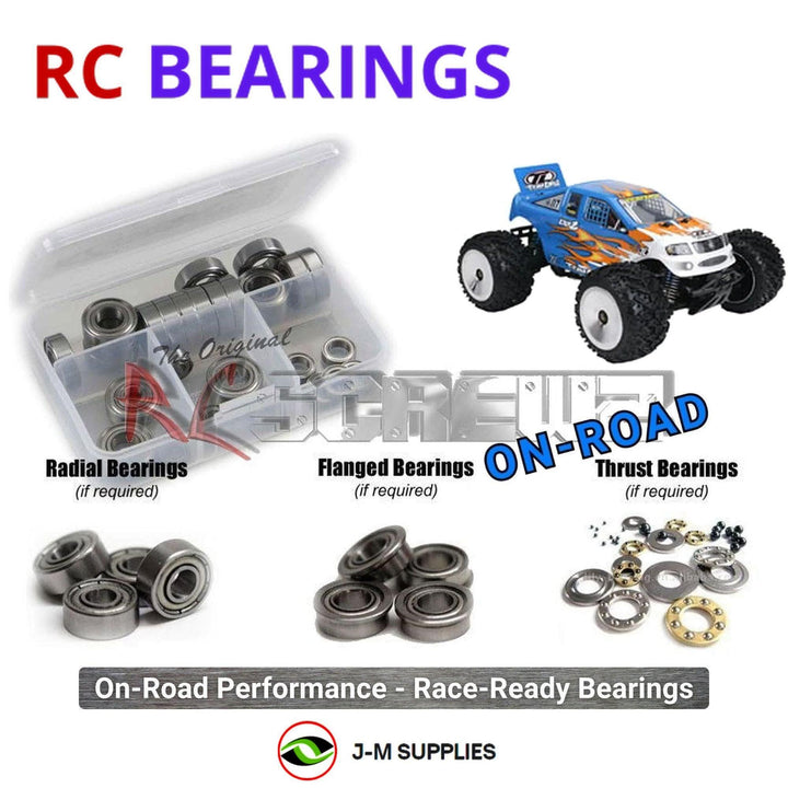 Representative image of an RCScrewZ metal-shielded bearing kit for Losi Mini LST2 1/18 Electric 4WD Monster Truck (LOSB0217); exact bearing sizes and quantities vary by RC model.