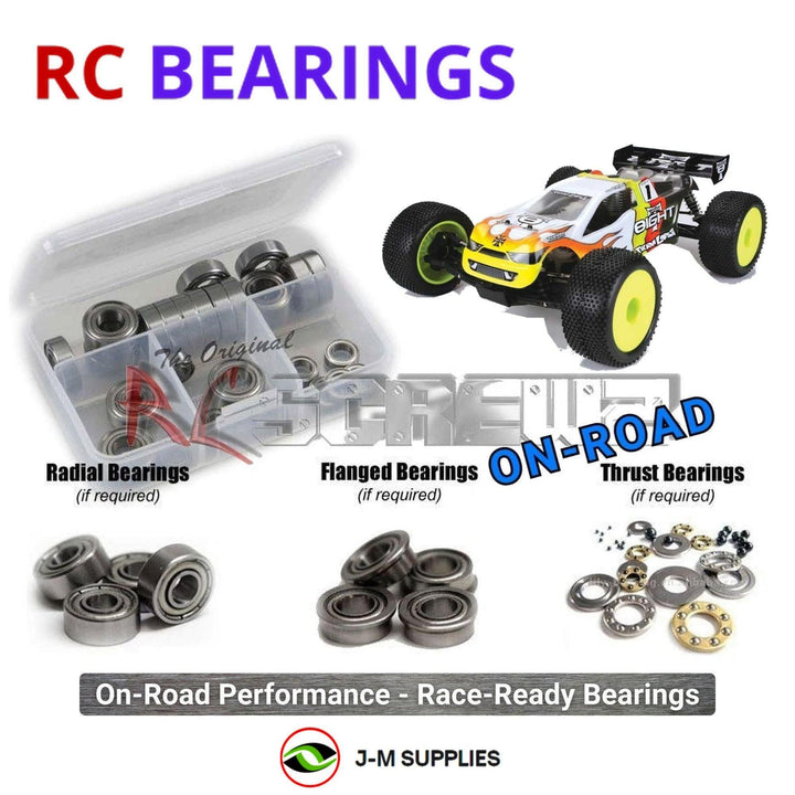 Representative image of an RCScrewZ metal-shielded bearing kit for Team Losi 8IGHT-T Race Roller 1/8 Nitro 4WD Truck (LOSA0802); exact bearing sizes and quantities vary by RC model.