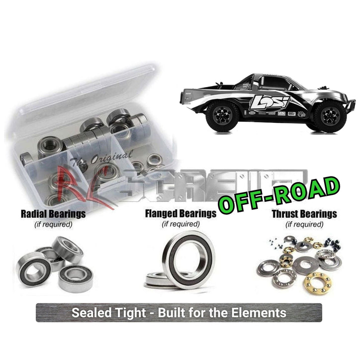 RCScrewZ rubber-shielded bearing kit for Losi Micro SCT (LOSB0242); representative kit artwork, exact contents vary by model