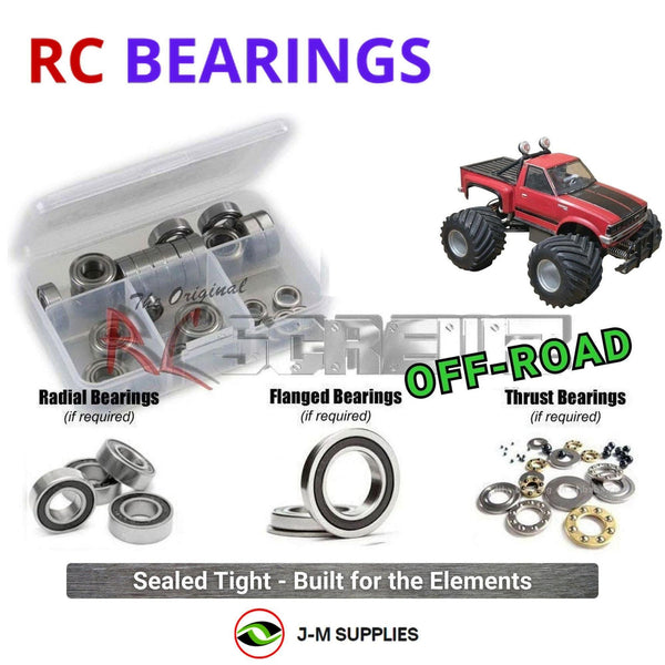 Representative image of an RCScrewZ rubber-sealed bearing kit for Marui Big Bear Datsun 2WD 1/12 Electric Monster Truck MT-59-RC-4; exact bearing sizes and quantities vary by RC model.