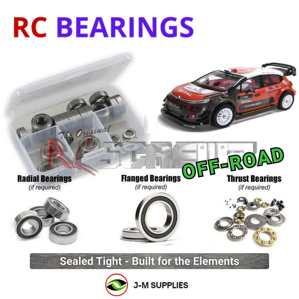 Representative image of an RCScrewZ rubber-sealed bearing kit for MJX Hyper Go Citroen C3 WRC 1/10 4WD Electric Rally Car (#10303); exact bearing sizes and quantities vary by RC model.