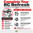 J-M SUPPLIES RC refresh image showing how stainless screw kits and bearing kits work together for RC rebuilds and maintenance.
