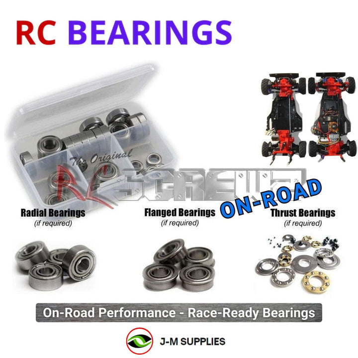 Representative image of an RCScrewZ metal-shielded bearing kit for Tamiya TA01/TA02 1/10 Electric 4WD Touring/Rally (58096); exact bearing sizes and quantities vary by RC model.