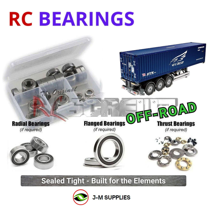 Representative image of an RCScrewZ rubber-sealed bearing kit for Tamiya NYK Container 1/14 Truck Trailer (56330); exact bearing sizes and quantities vary by RC model.