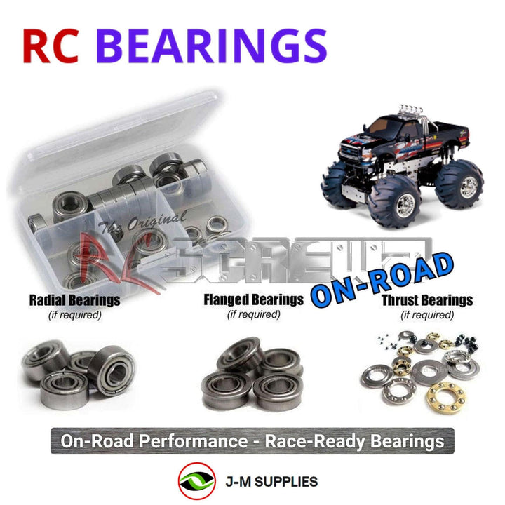 Representative image of an RCScrewZ metal-shielded bearing kit for Tamiya Juggernaut 1/10 Electric 4WD Monster Truck (58232); exact bearing sizes and quantities vary by RC model.